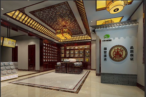 船营古朴典雅的中式茶叶店大堂设计效果图